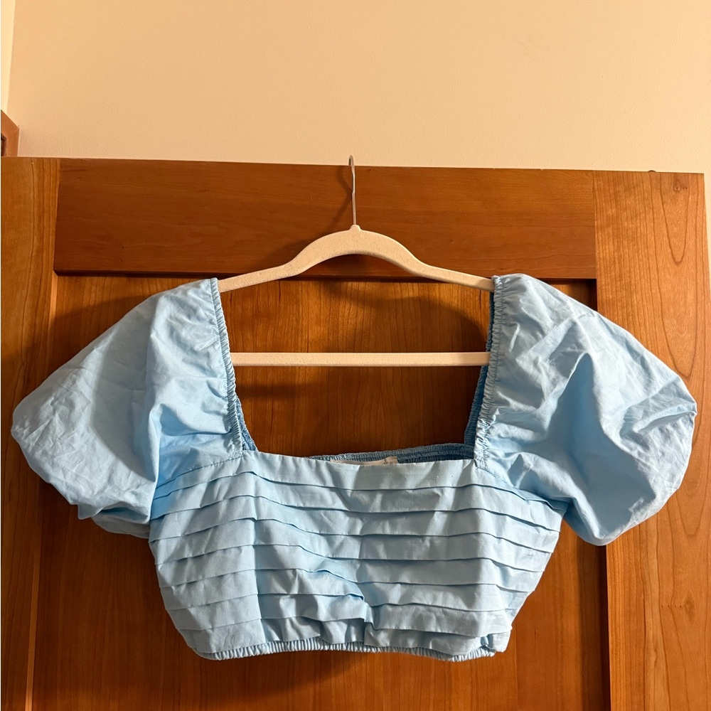 Altar'd State Sky Blue Puff Sleeve Crop Top